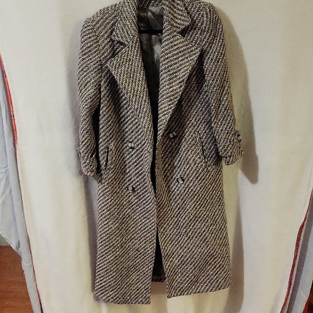 Josh Evans 100% Virgin Wool Women's Houndstooth Trench Coat
